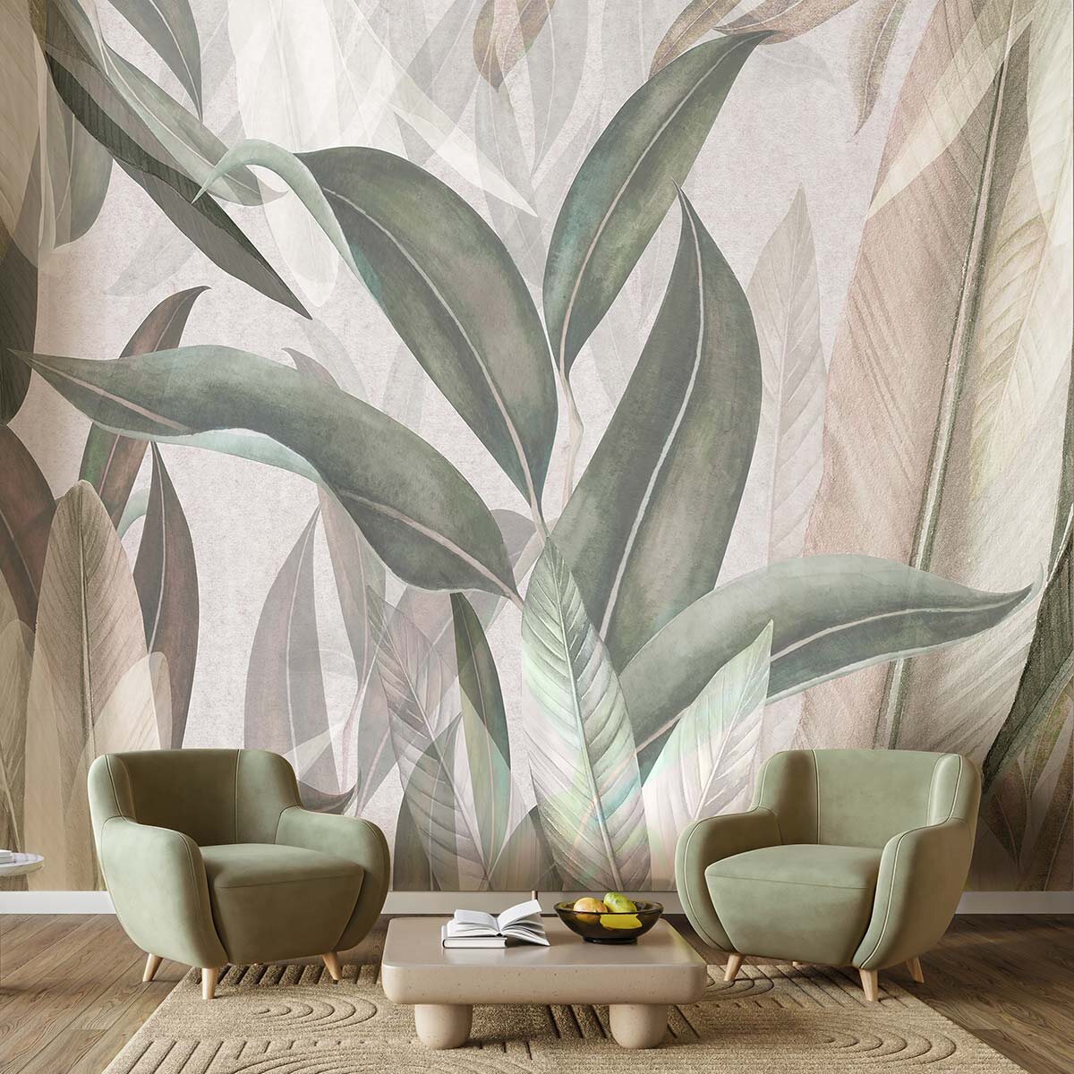 Пример интерьера зоны отдыха в кухне-гостиной с фотообоями VEROL. Артикул на Wildberries: 231799955.