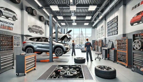 Современный автосервис с подъемниками