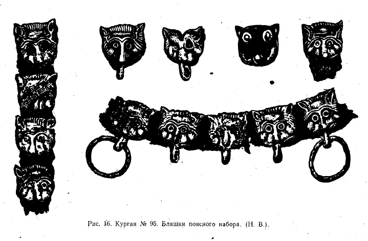 Рис. 2. Изображение бляшек поясного набора из кургана Л-95. Страница 280 Отчета.