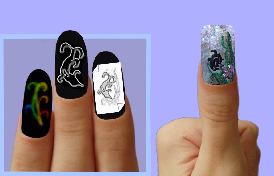 Коллаж. Ногтевой дизайн Дельфин Пять Линий