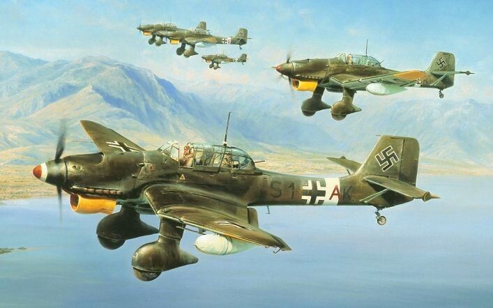 Ju-87R (дальнего действия, с подвесными топливными баками) в Греции, 1941 г.