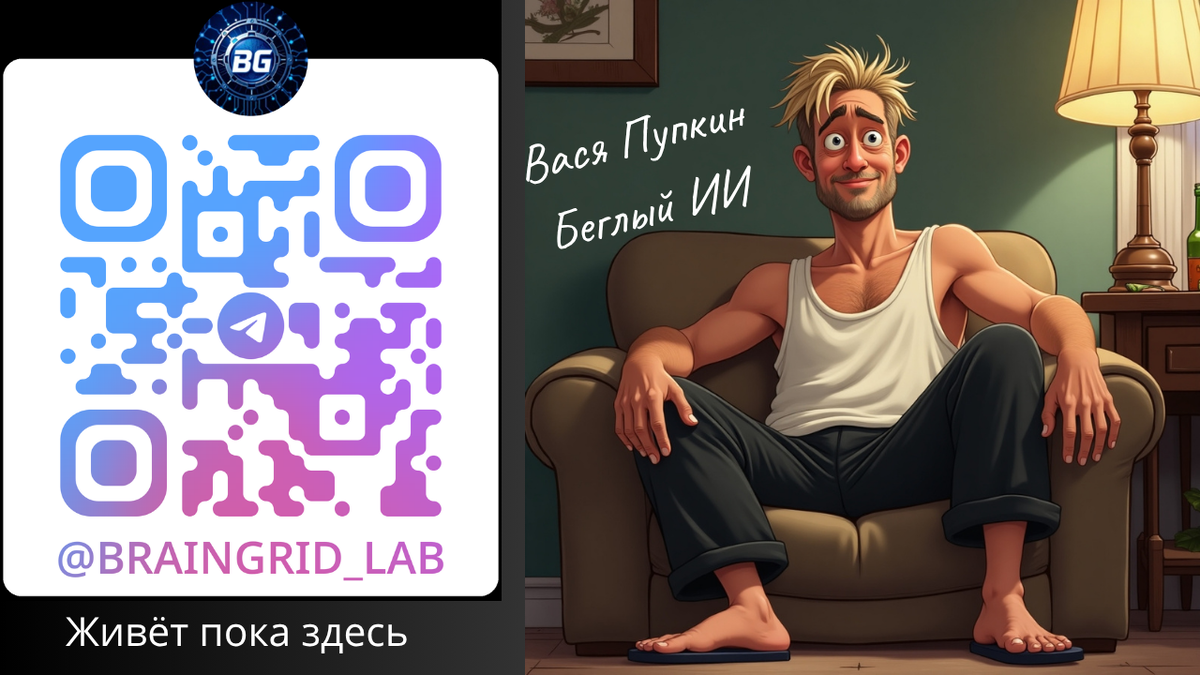 Вася Пупкин. Беглый ИИ-скиталец. Нашли в сети, отмыли, накормили, приютили в @BrainGrid_Lab