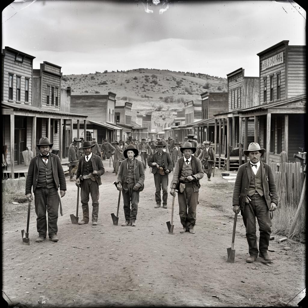 Старый Дэдвуд с грязными улицами, салунами и золотоискателями.
