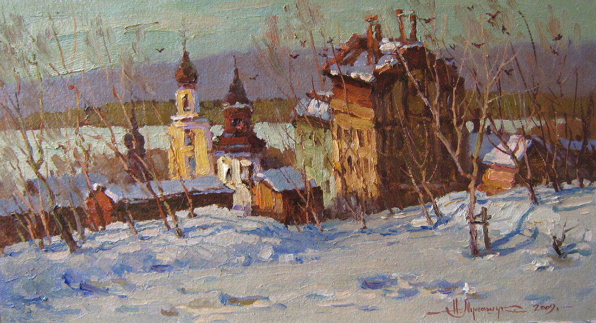 Николай Лукашук "Вид из сквера Иверского монастыря" 2009 картон, масло 30х50