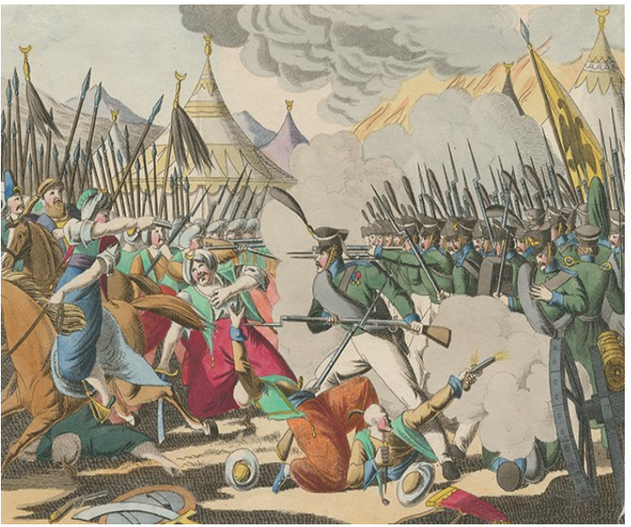 Боелештское сражение 26 сентября 1828 года. Немецкая гравюра. 1828 год