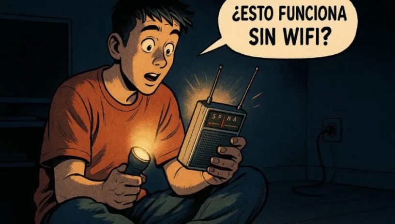 На карикатуре, опубликованной в аргентинском онлайн-издании infonegocios в связи с всеобщим отключением электроэнергии в Испании 28 апреля 2025 г., подросток, сидящий без электричества, впервые в жизни видит радиоприемник на батарейках. Подросток восклицает: «Это работает без Wi-Fi?».