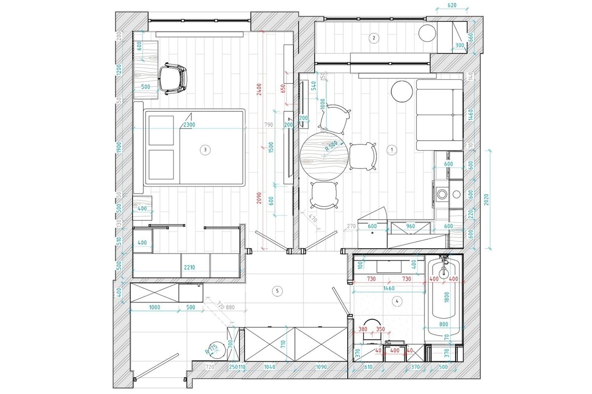 Итоговая планировка и расстановка мебели 