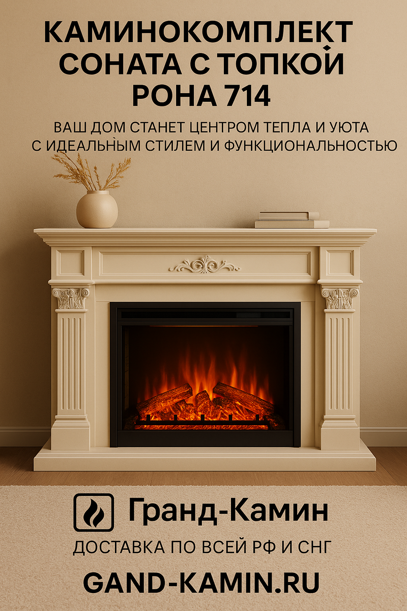    Каминокомплект Соната с топкой Рона 714 Ш: Ваш дом станет центром тепла и уюта с идеальным стилем и функциональностью Kamin