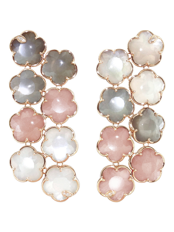 Серьги Pasquale Bruni Ton Joli из розового золота с бриллиантами, белым, серым и розовым лунным камнем