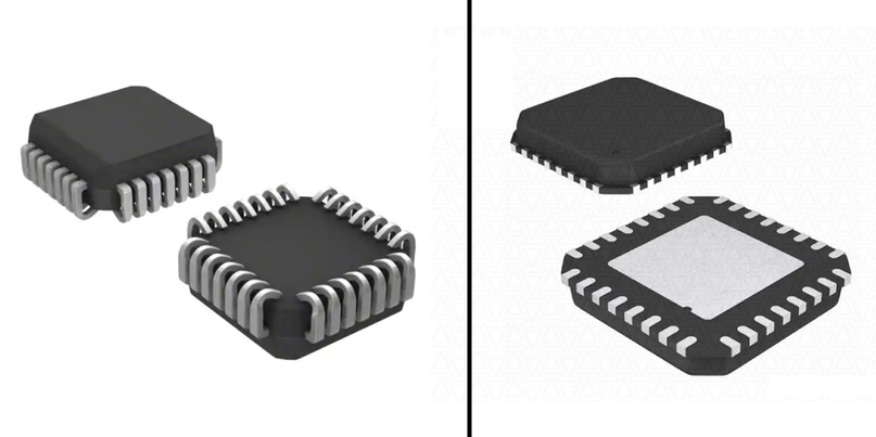 Рис. 2 28-контактный PLCC (слева) и 32-контактный QFN (справа)