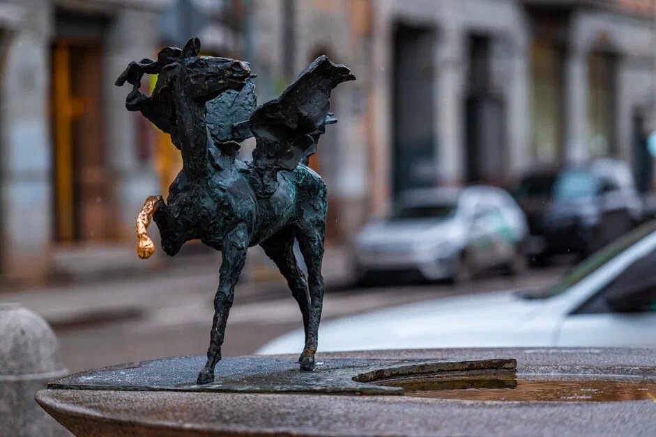 По Большой Конюшенной улице дойдите до бронзовых пегасов. С ними придумали ритуал на счастье: обойти Пегаса с чашей трижды по часовой стрелке и дважды — против, а потом оставить ему монетку
