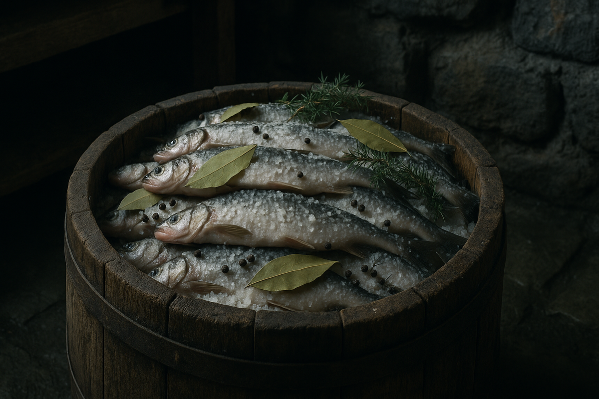 "Рыбу солят в бочках с пряностями — простой и надёжный способ сохранить улов до весны.