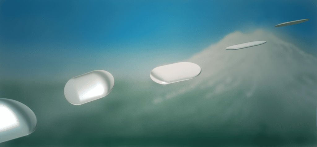 Объекты над горами в представлении художника