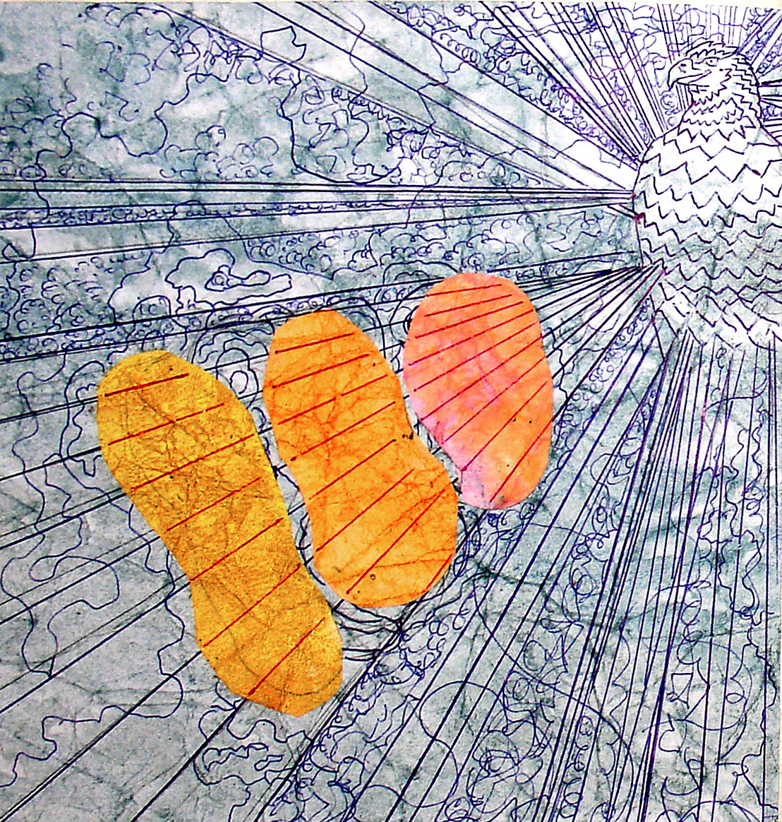 Орёл и его эманации. Три цвета формирующие осознание живых существ из восьми миров. (рисунок автора)