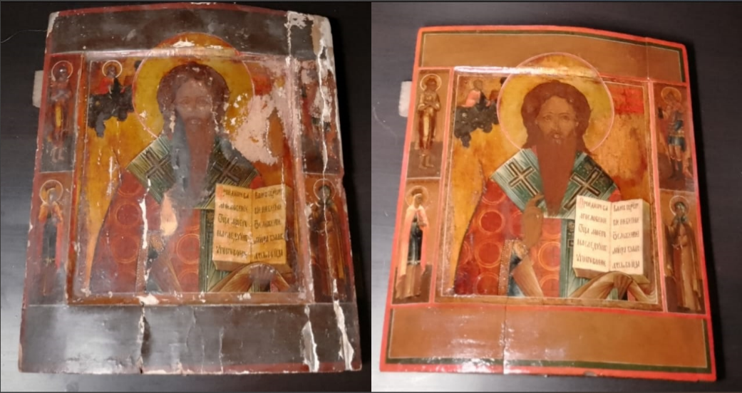 Состояние иконы до реставрации и после. Фото автора