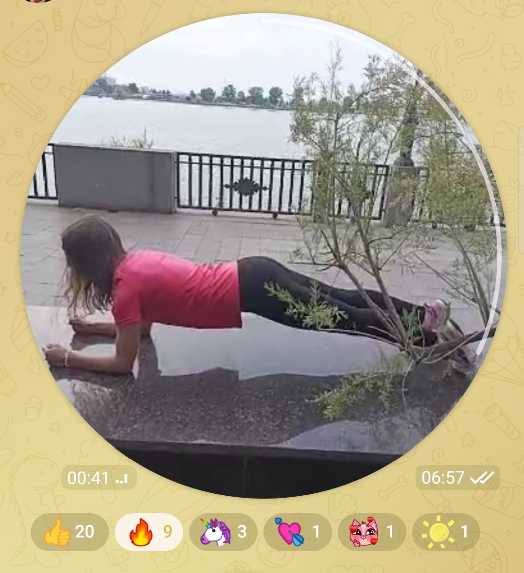 1 июня - начало Планка-челленджа. Делаю планку на набережной после встречи рассвета. Тогда, наверное, в первый раз у меня было столько помощников - операторы, тренера)) Присутствующие активно помогали в записи кружочка)) 😅 А сколько онлайн-реакций! 🔥