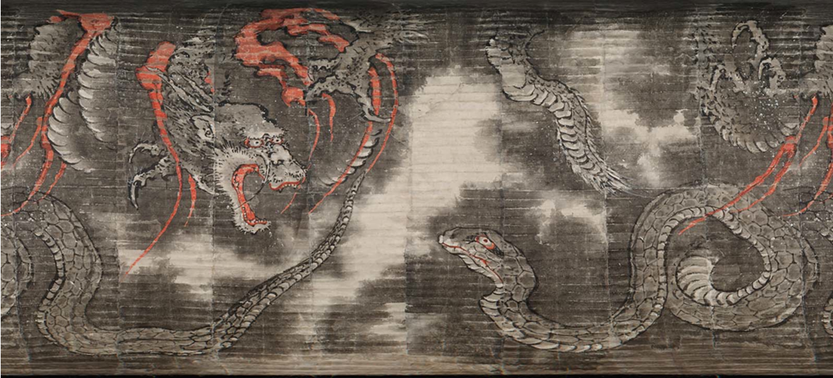 "Дракон и змея", Кацусика Хокусай, роспись фонаря