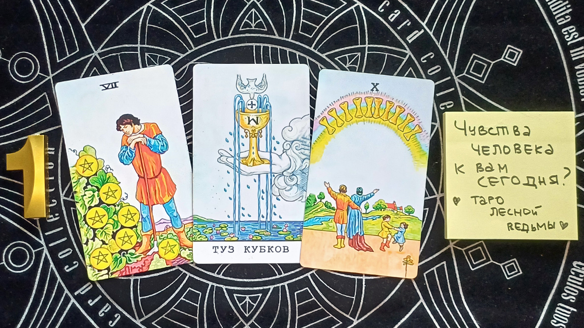 Первый вариант: 7 пентаклей + Туз кубков + 10 кубков