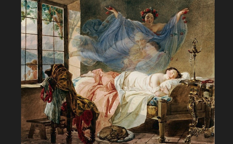 Карл Брюллов. «Сон молодой девушки перед рассветом, между тем как за окном пастух трубит в рожок», 1833