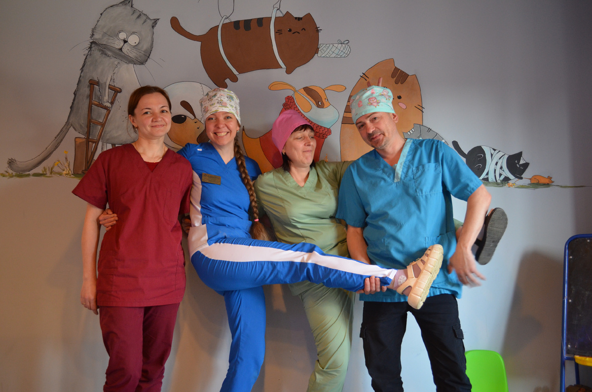 Администратор Анастасия Наймушина, руководитель ветклиники «Лапочка», главный ветеринарный врач Ярослава Данилова, ветеринарный фельдшер Наталья Меркель, ветеринарный врач, врач УЗИ Семен Кузнецов