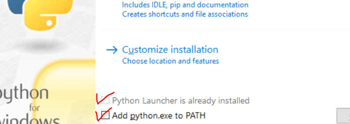 Скрин экрана установки python
