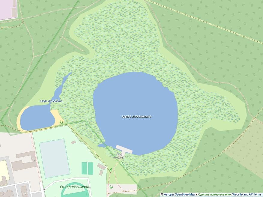 Озеро Бабошкино на OpenStreetMap
