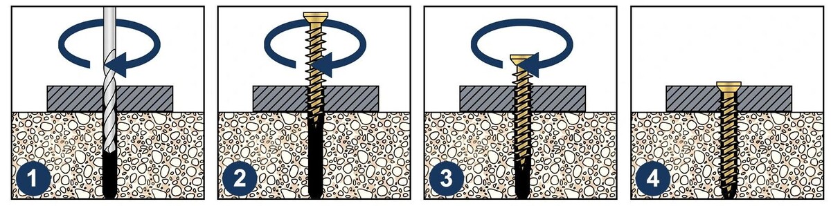 Монтаж шурупа-нагеля по бетону