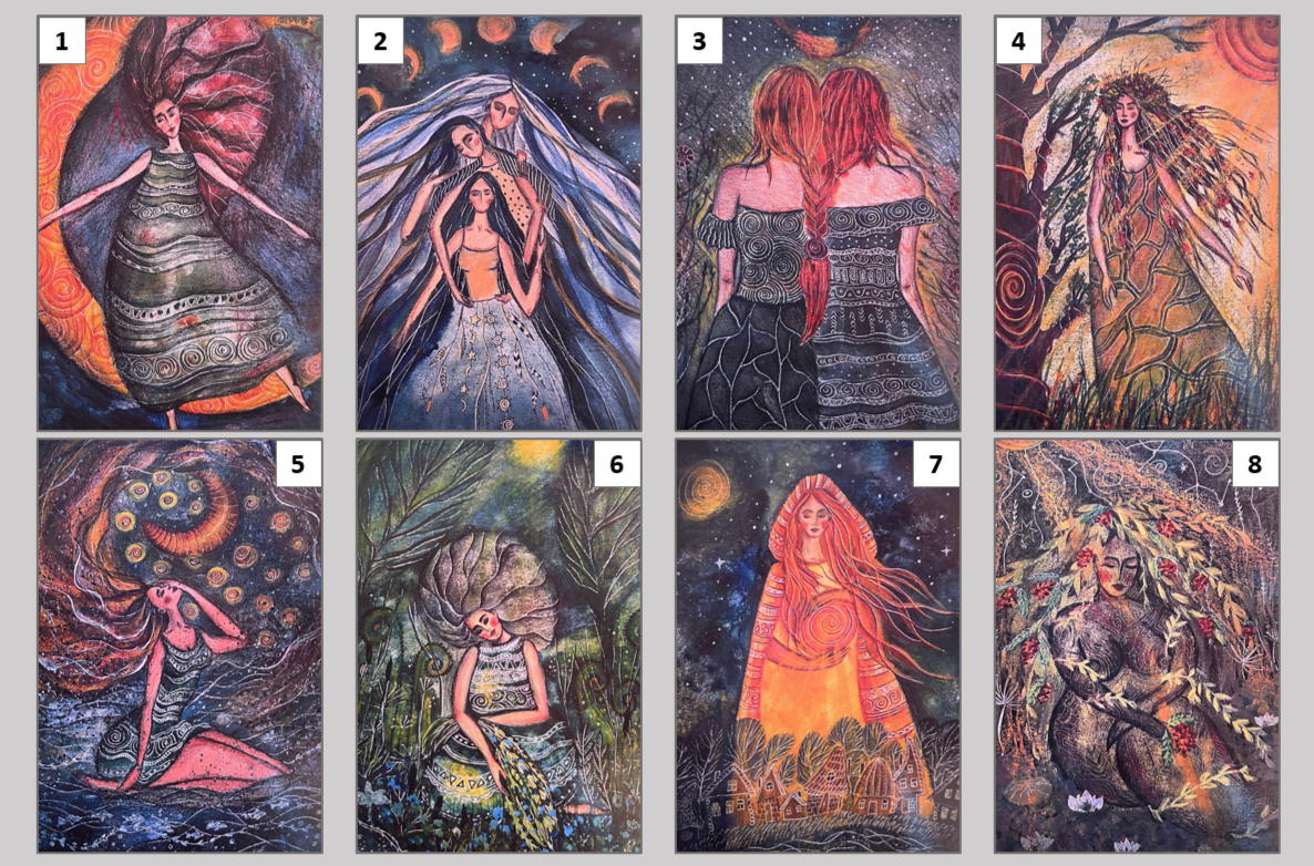 6 случайных карт из колоды «Женские ассоциации. Девушка» М. Хомяковой. Коллаж мой