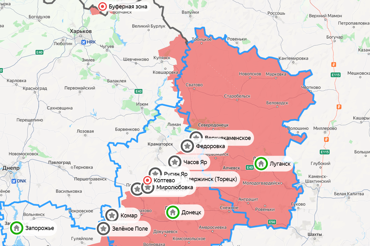 Карта СВО на 6 июня. Скриншот: Яндекс Карты