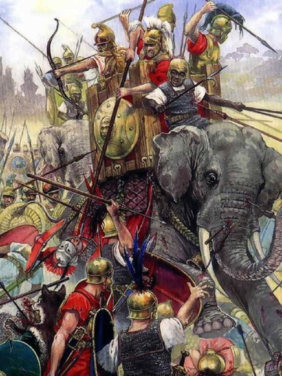 Слоны Пирра в бою. Картина современного художника.