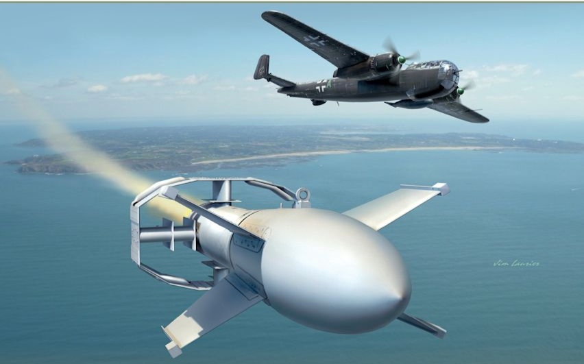 Корректируемая авиабомба Fritz X и ее носитель глазами художника 