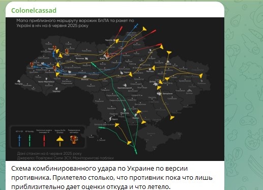  Схема комбинированного удара по Украине по версии противника Фото: Скриншот Telegram/Colonelcassad