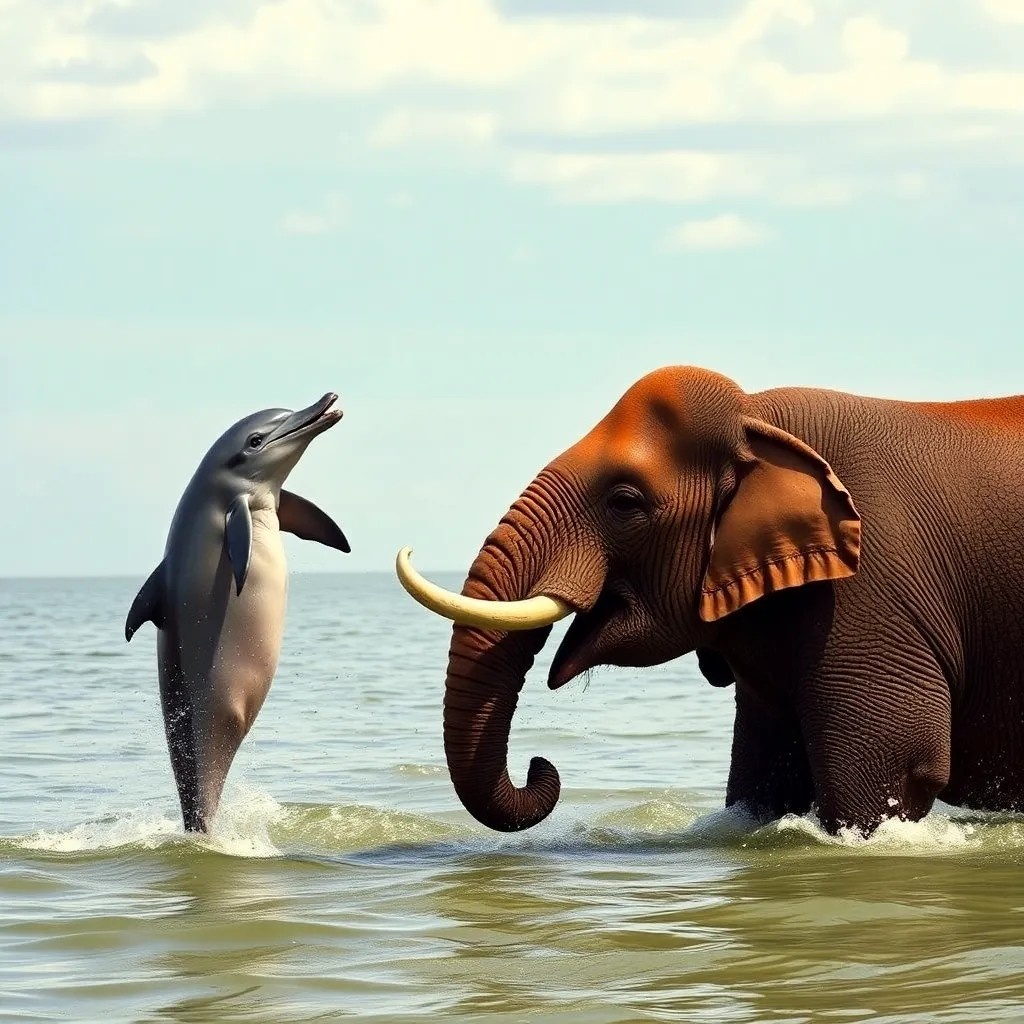 Иллюстрация "Противостояние дельфина и слона". 