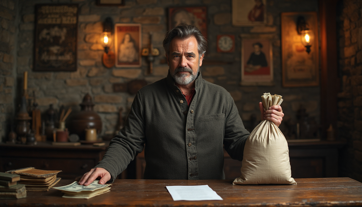 Именно так обычно дают в долг. Где-то в подвале и неправдоподобно большие купюры. Но это не точно.