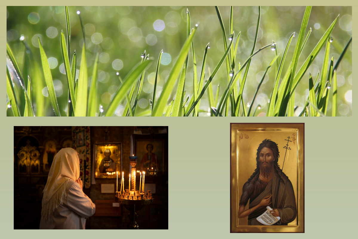 Молитва, трава в росе/pixabay.com, Икона Пророка Иоанна Предтечи.