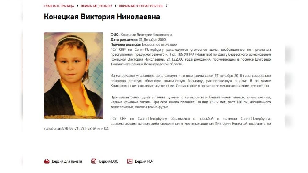 Скриншот сайта СУ СК по Петербургу