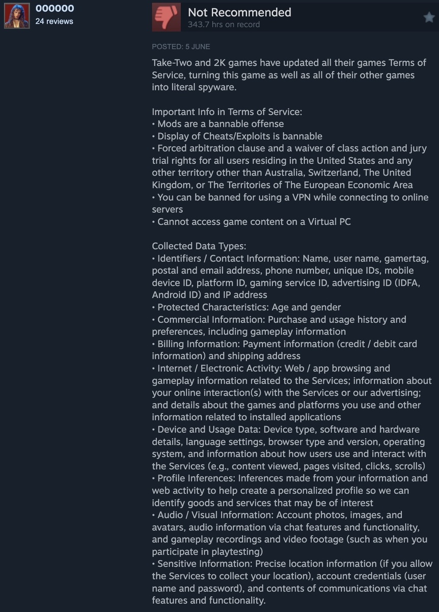    Отзыв, в котором описаны новые условия пользования Borderlands (любой)