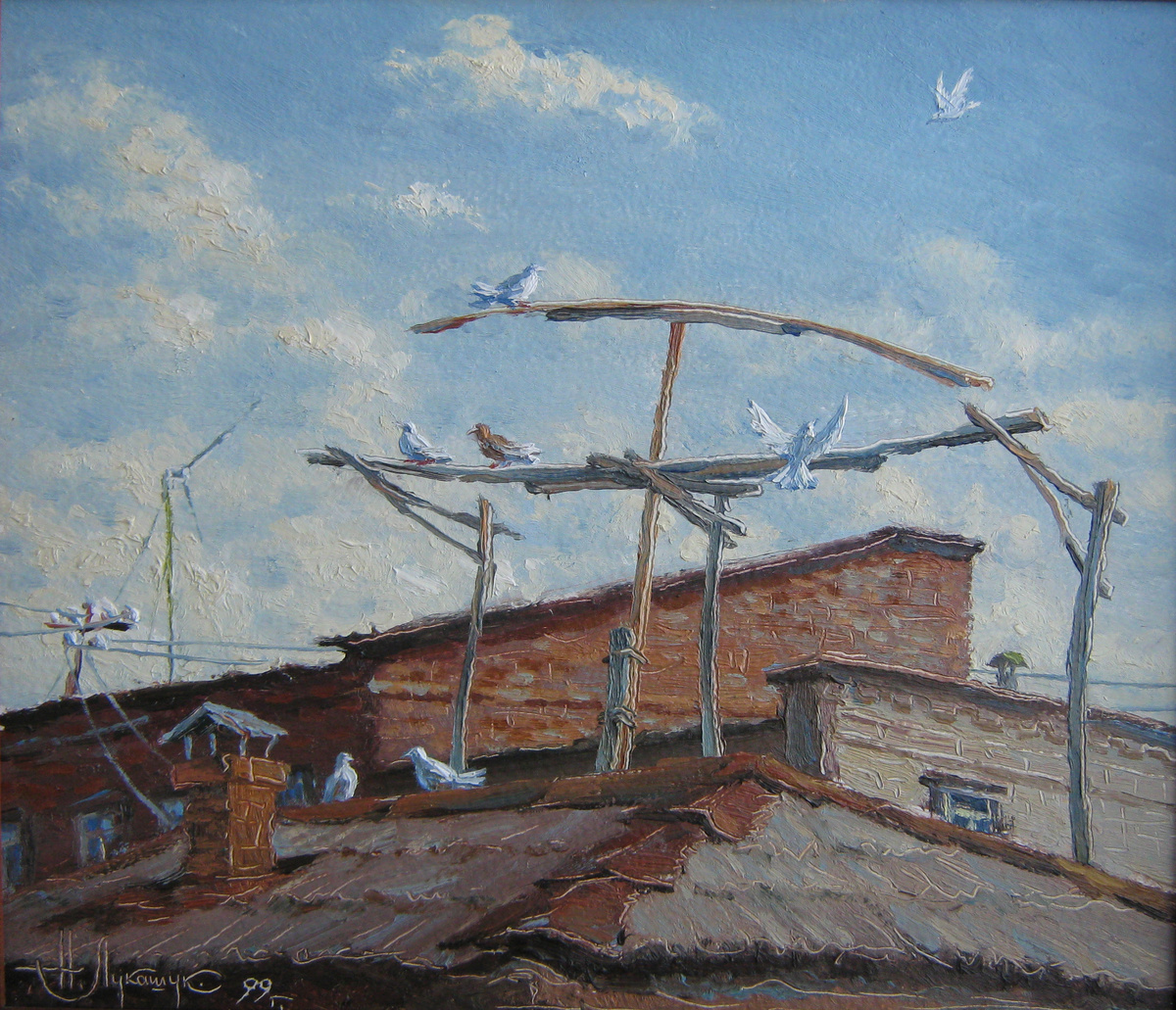 Николай Лукашук "Голубятня" 1999 картон, масло 40х50