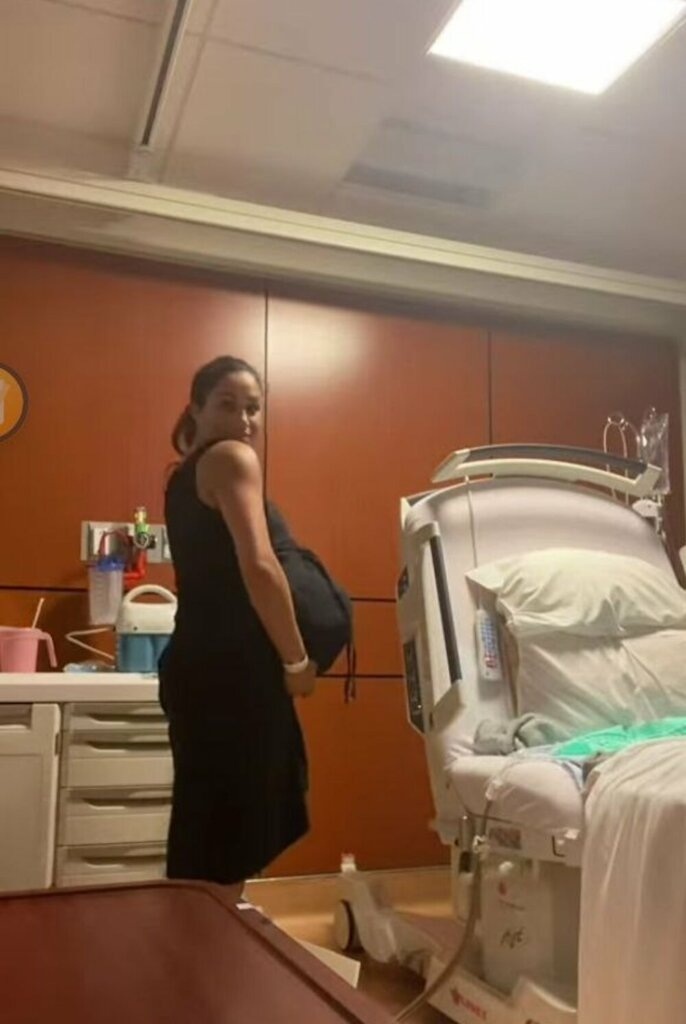 Беременная герцогиня в черном платье лихо отплясывает с Гарри в родзале под трек Baby Mama — якобы для «ускорения родов». Изображение: Меган/Instagram