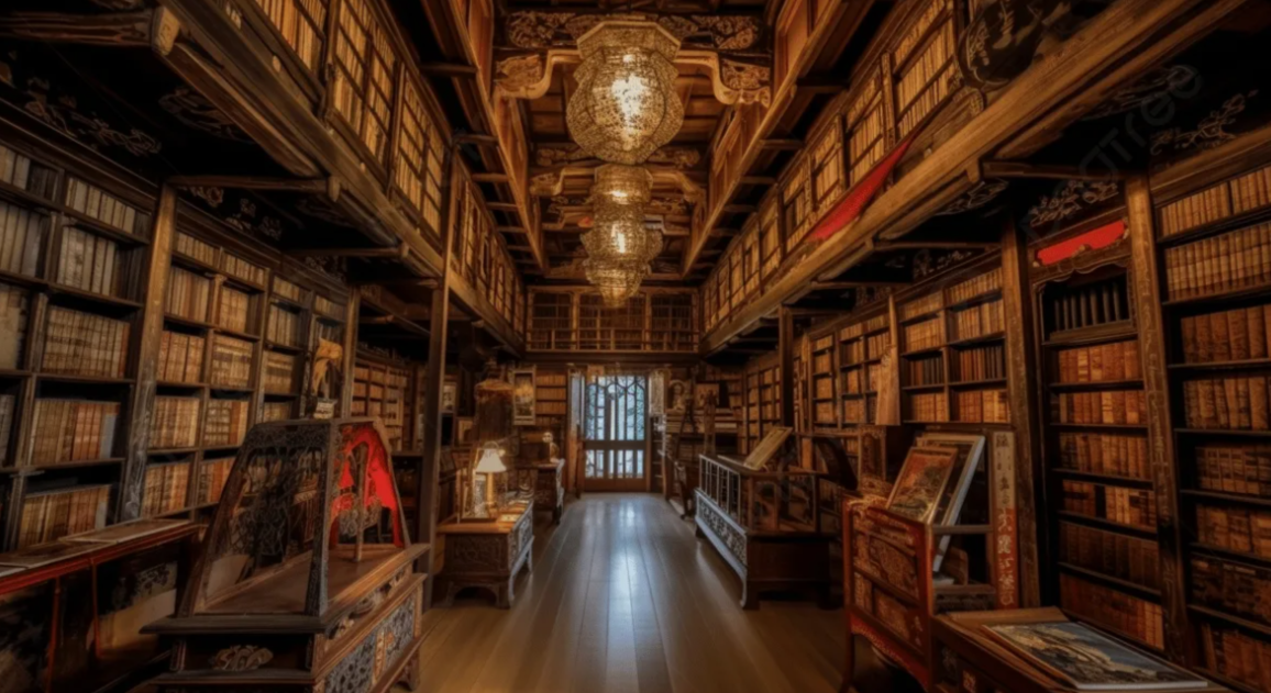 старинная библиотека с кинопленкой