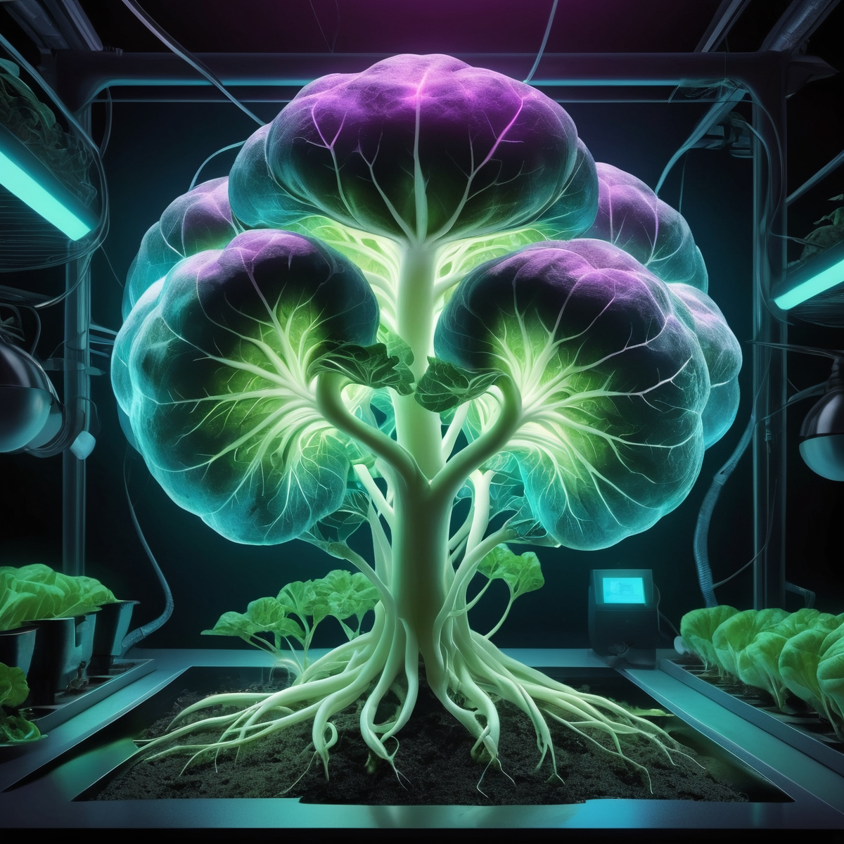 Массивная ГМО-репа со светящимися прожилками и листьями с фрактальным рисунком