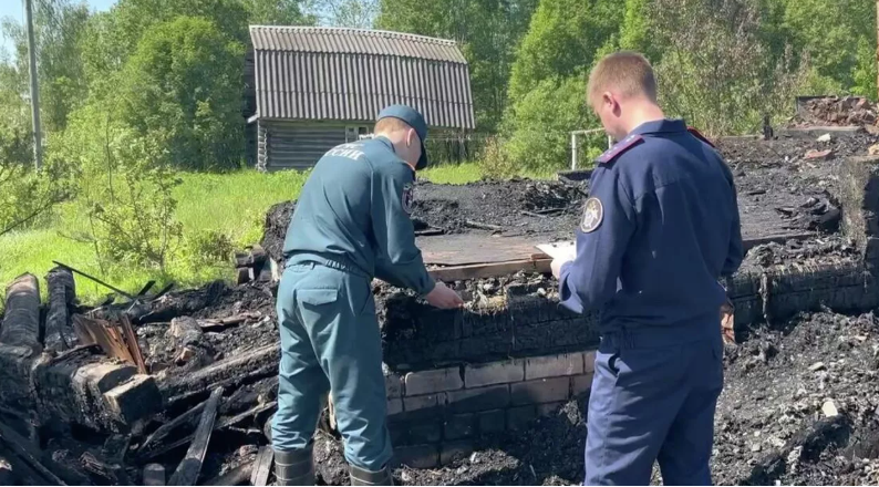 © СУ СКР по Новгородской области/Telegram
Работа СК РФ на месте поджога дачного дома в Старорусском районе Новгородской области