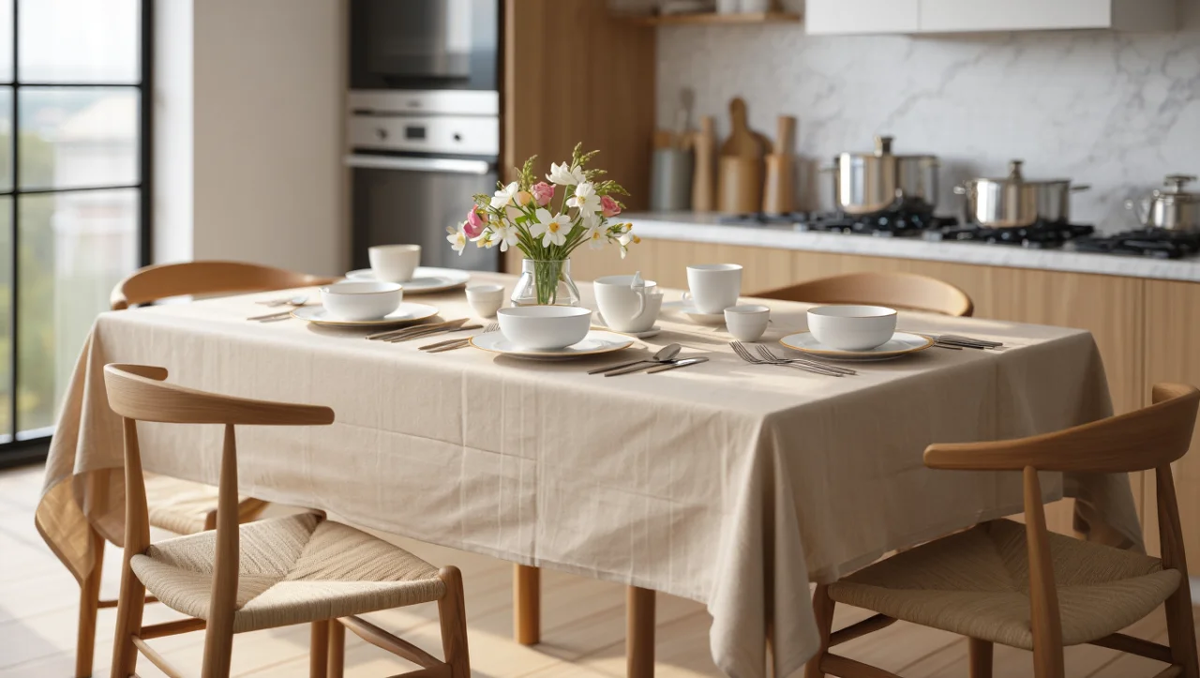 Достаточно заменить пластиковую скатерть на льняную — и кухня сразу наполняется уютом, становится местом для душевных встреч и неспешных завтраков.