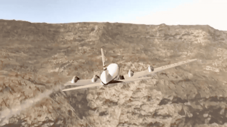 Продолжение предыдущей анимации изображает последние мгновения полёта United DC-7. Однако на самом деле при столкновении самолёт был слегка повёрнут носом вниз и, конечно же, не набирал высоту. (Mayday)
