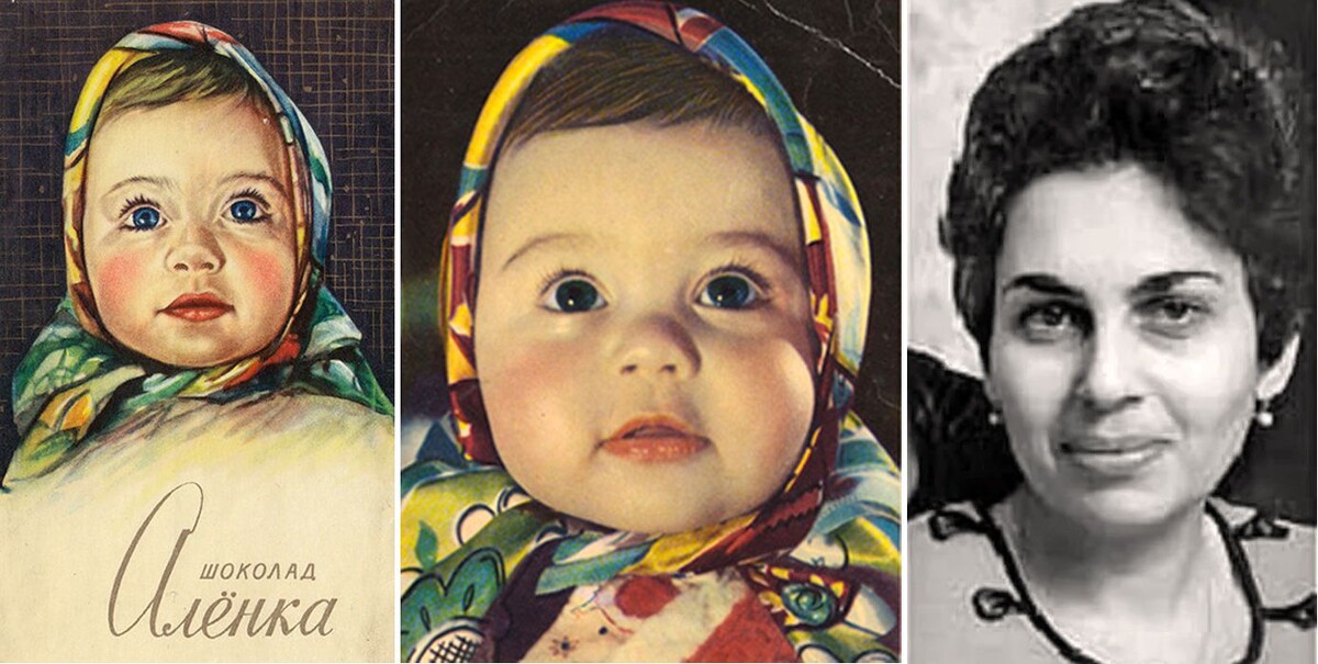 Леночка «Алёнка» Геринас на обёртке шоколада, на фото отца и в юности  📷
