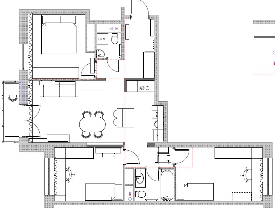 Вот как это выглядит на плане: листайте, там исходный вариант планировки