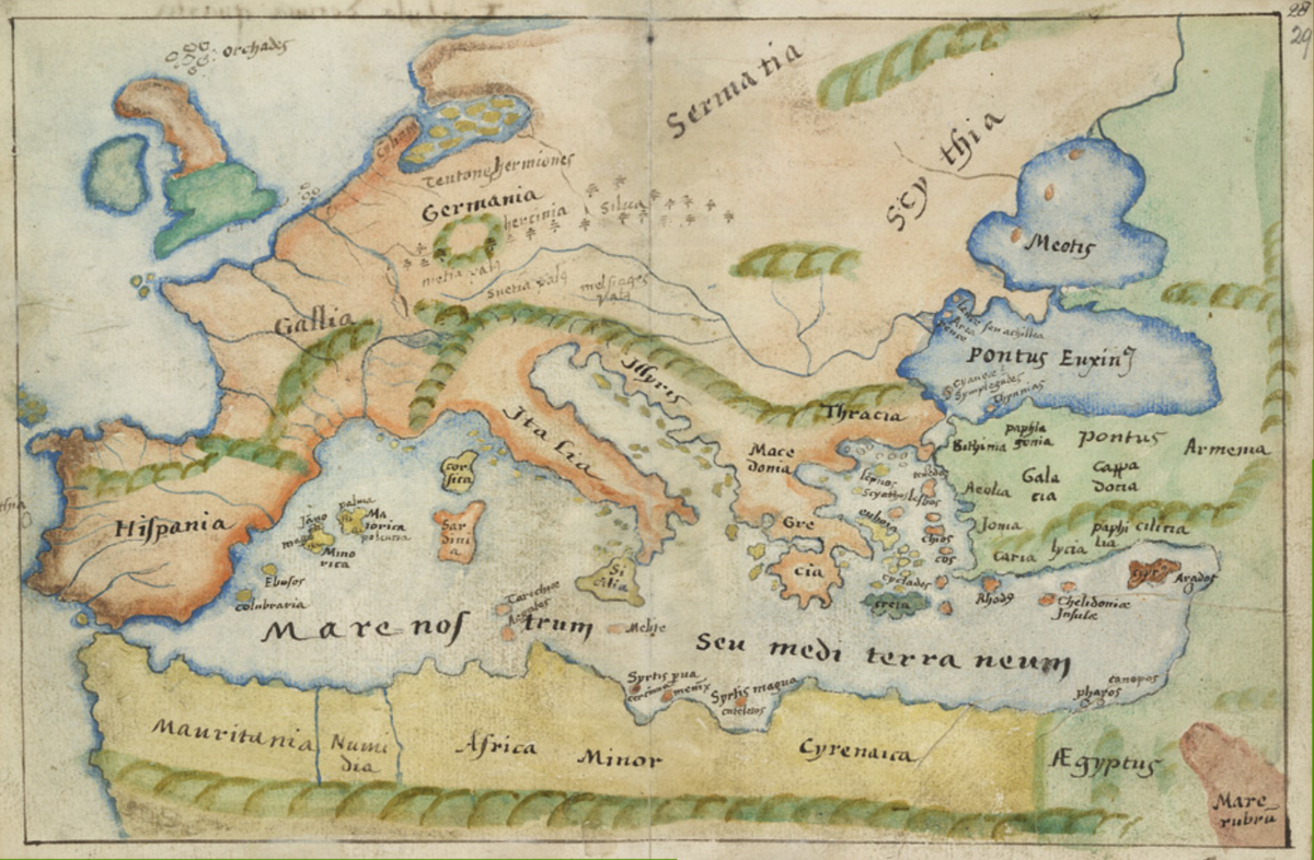 Карта Помпония Мелы 1540 г. из "Хорография", Помпоний Мела, Британская библиотека.