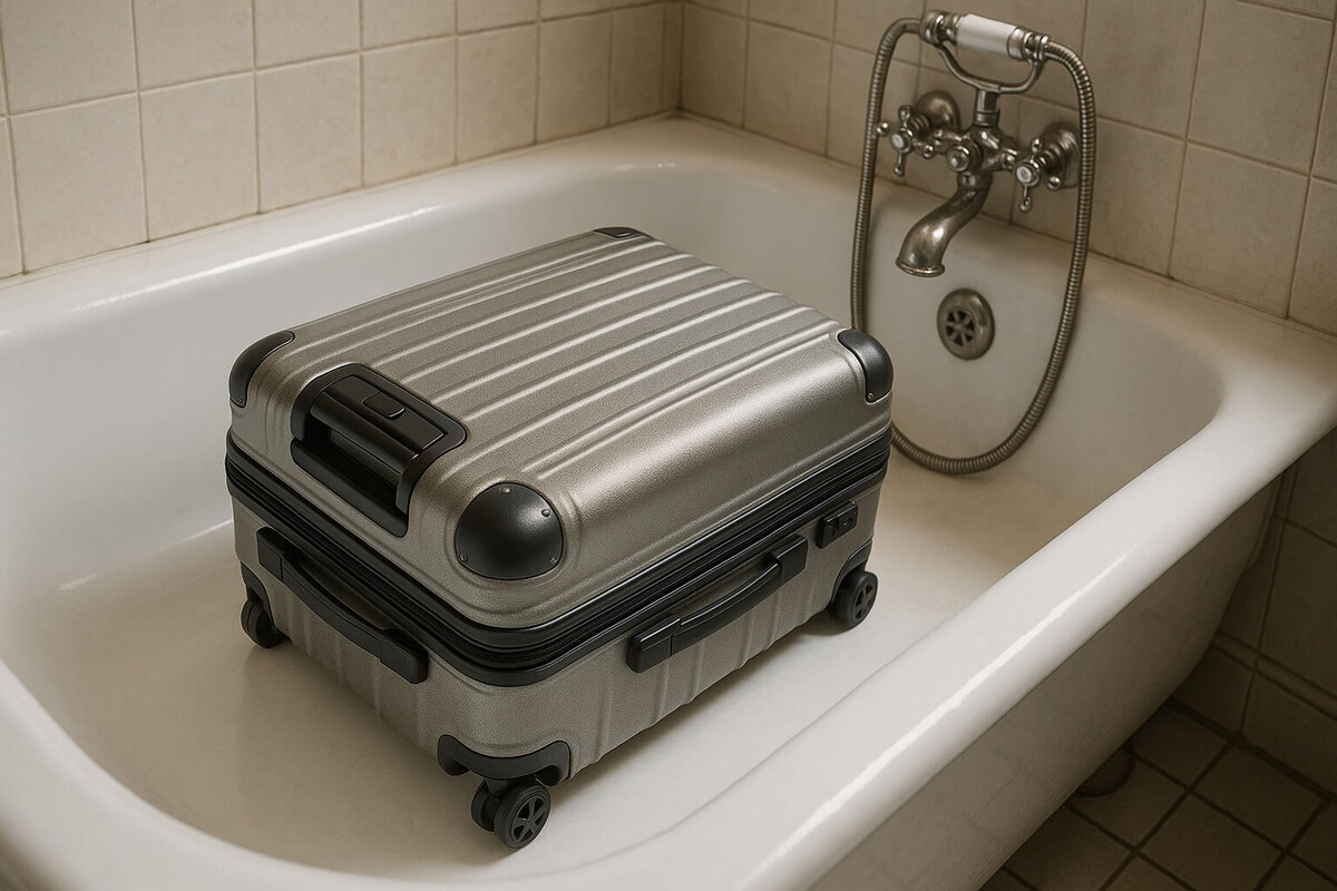    Чемодан в ванной выглядит глупо, но опытные путешественники прекрасно знают, для чего это нужно