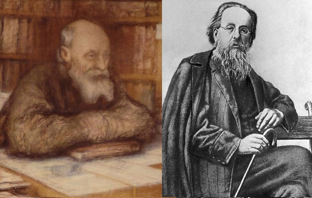 Николай Фёдорович Фёдоров, философ «общего дела» (слева) и его «ученик», Константин Эдуардович Циолковский, философ Космоса (справа)
