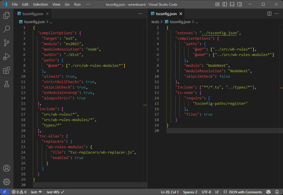 Конфигурация TypeScript - основная и в папке test